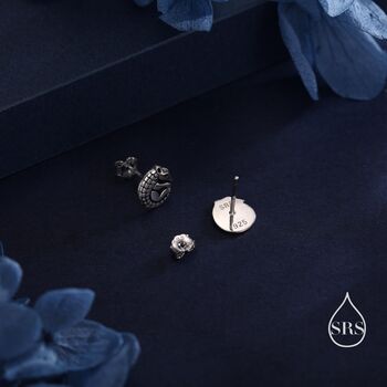 Sterling Silver Rolled Up Armadillo Stud Earrings, 7 of 12
