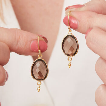 Brown Topaz Oval Drop Gold Plated Earrings, 7 of 12