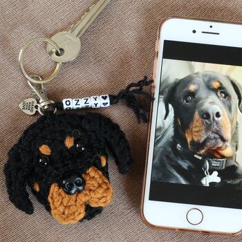 Personalised Crochet Dog Face Keyring Letterbox Gift, 5 of 12