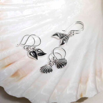 Sterling Silver Clam Shell Dangly Earrings, 3 of 8