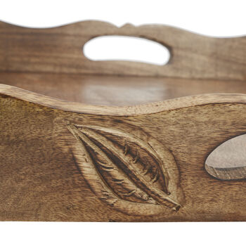 Fair Trade Hand Carved Natural Mango Wood Tea Tray, 9 of 12
