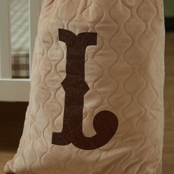 Personalised Oatmeal Velvet Initial Gift Sack, 2 of 4