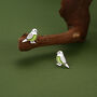 Sterling Silver Green Enamel Budgie Stud Earrings, thumbnail 4 of 12