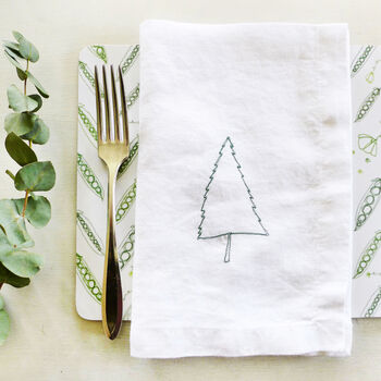 Embroidered Nordic Tree Linen Napkins, 2 of 5