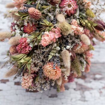 Pink And Ivory Dried Flower Wedding Bouquet, 2 of 2