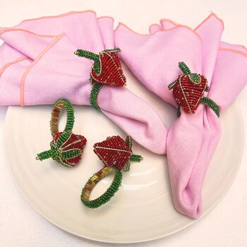 Strawberry Beaded Napkin Rings Red • Set Of Six, 3 of 5