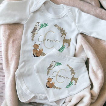 Woodland Personalised Initial Baby Outfit, 2 of 7