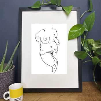 Linear Life Drawing Figure Monochrome Riso Print On Recycled Paper, 3 of 8