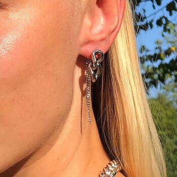 Gunmetal Silver Plated Curb And Trace Chain Earring, 5 of 10