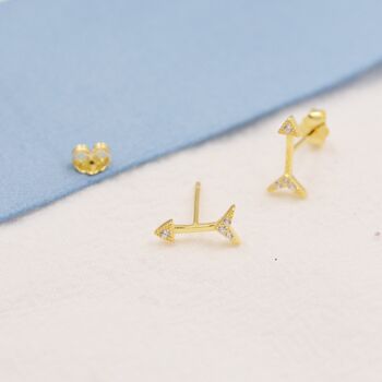 Sterling Silver Tiny Arrow Cz Stud Earrings, 4 of 12