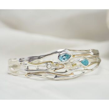 Blue Topaz Statement Bracelet With Pearl And Larimar, 2 of 7