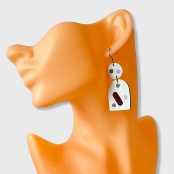 White Leather Confetti Earrings Stainless Steel Hooks, 5 of 6