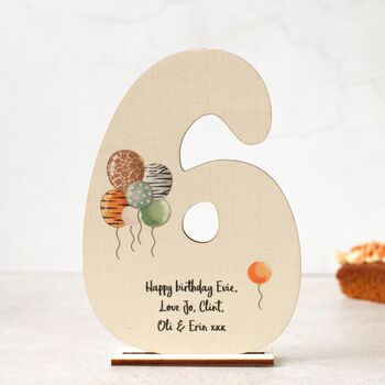 Personalised Number Card, Animal Print Balloons, 9 of 10