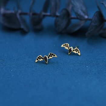 Black Cz Crystal Bat Stud Earrings In Sterling Silver, 7 of 11