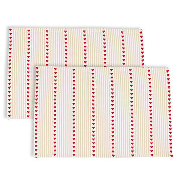 Set Of Four Cranberry Heart Striped Cotton Placemats, 2 of 5
