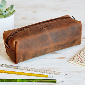Personalised Buffalo Leather Square Pencil Case, 3 of 7