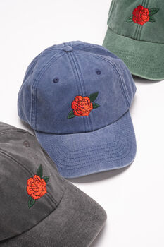 Embroidered Baseball Cap With Rose Design, 5 of 10