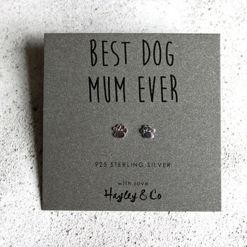 'Best Dog Mum' Sterling Silver Paw Print Earrings, 8 of 10