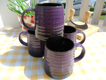 Set Of Four Reactive Glaze Brûlée Mugs In Black And Deep Purple, 7 of 8