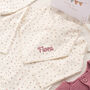 Personalised Blossom And Heart Babygrow Hat And Bib Gift Set For Girls, thumbnail 4 of 12