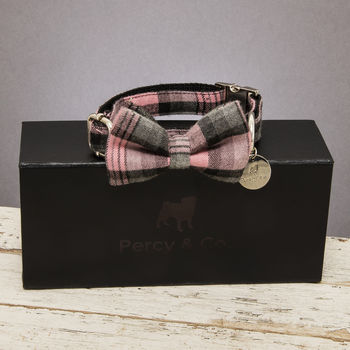 The Siddington Pink Checked Dog Collar Bow Tie, 2 of 5