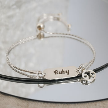 Sterling Silver Cancer And Engraved Name Bracelet, 9 of 9