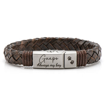 Personalised Brown Leather Pet Remembrance Urn Clasp Bracelet, 2 of 12