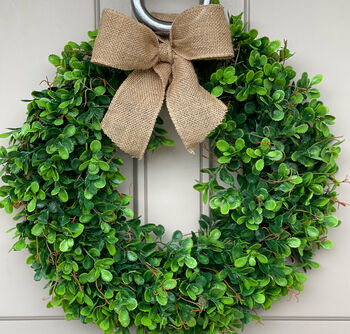 All Year Round Buxus Door Wreath With Hessian Bow, 2 of 3