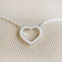 Crystal Heart Outline Necklace In Silver Plating, thumbnail 2 of 5