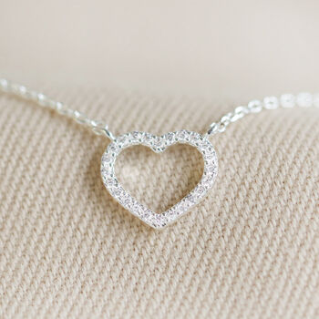 Crystal Heart Outline Necklace In Silver Plating, 2 of 5
