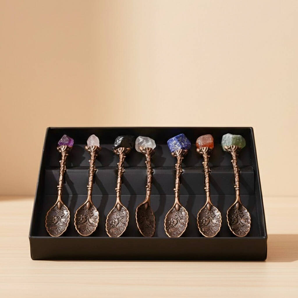 Gemstone Victorian Metal Teaspoon Set For Witchy Decor, 1 of 10