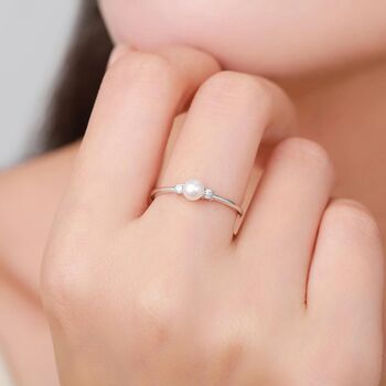 Sterling Silver Genuine Freshwater Pearl And Cz Ring, 2 of 12