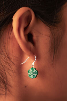 Green Botan Flower Jade Sterling Silver Dangle Earrings, 5 of 9
