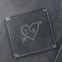 Personalised Pair Of Carved Heart Glass Coasters, thumbnail 2 of 2