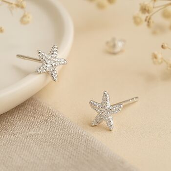 Sterling Silver Dainty Starfish Stud Earrings, 5 of 9