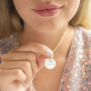 Esme 18th Birthday Disc And Birthstone Personalised Name Necklace, 2 of 12