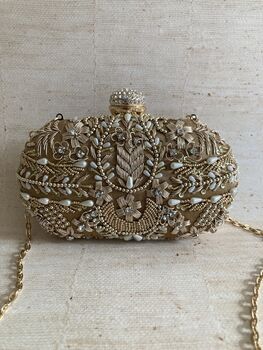 Dark Gold Handcrafted Embroidered Oval Clutch Bag, 10 of 10