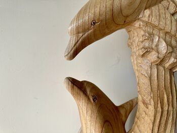 1m Tall Huge Hand Carved Wooden Mother And Baby Dolphin Ornament, 7 of 12