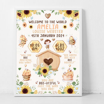 Personalised Keepsake Birth Print Bee Happy, 2 of 5