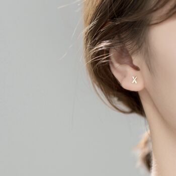 Sterling Silver Minimalist Cross Stud Earrings, 3 of 6