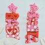 Limited Edition Beaded Christmas Earrings – Pink And Red Festive Statement Jewellery, thumbnail 1 of 4