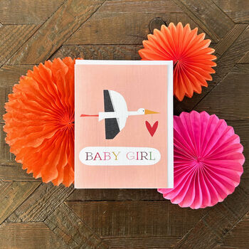 Mini Pink Stork Baby Girl Card, 4 of 4