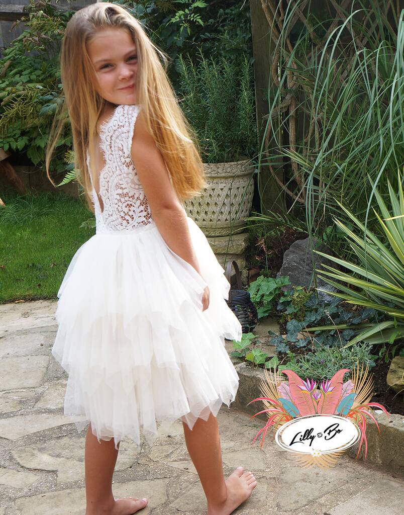 Aria Flower Girl Dress In Cream And White, 1 of 3
