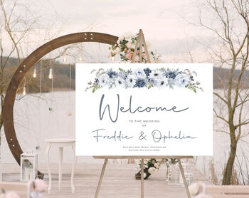 Wedding Welcome Sign Winter Blue Floral, 3 of 6