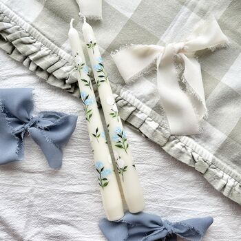 Hand Painted Blue And White Floral Taper Candles, 3 of 3