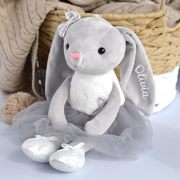 Personalised Grey Velvet Ballerina Bunny, 2 of 5