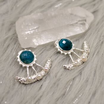 Blue Apatite, Pearl Silver Earrings, 10 of 12