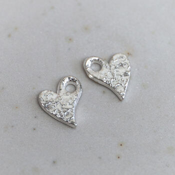 Sterling Silver Textured Tilted Heart Charm Hoops, 6 of 9