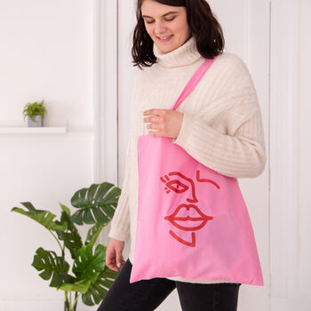 Face Line Drawing Pink Tote Bag, 2 of 3