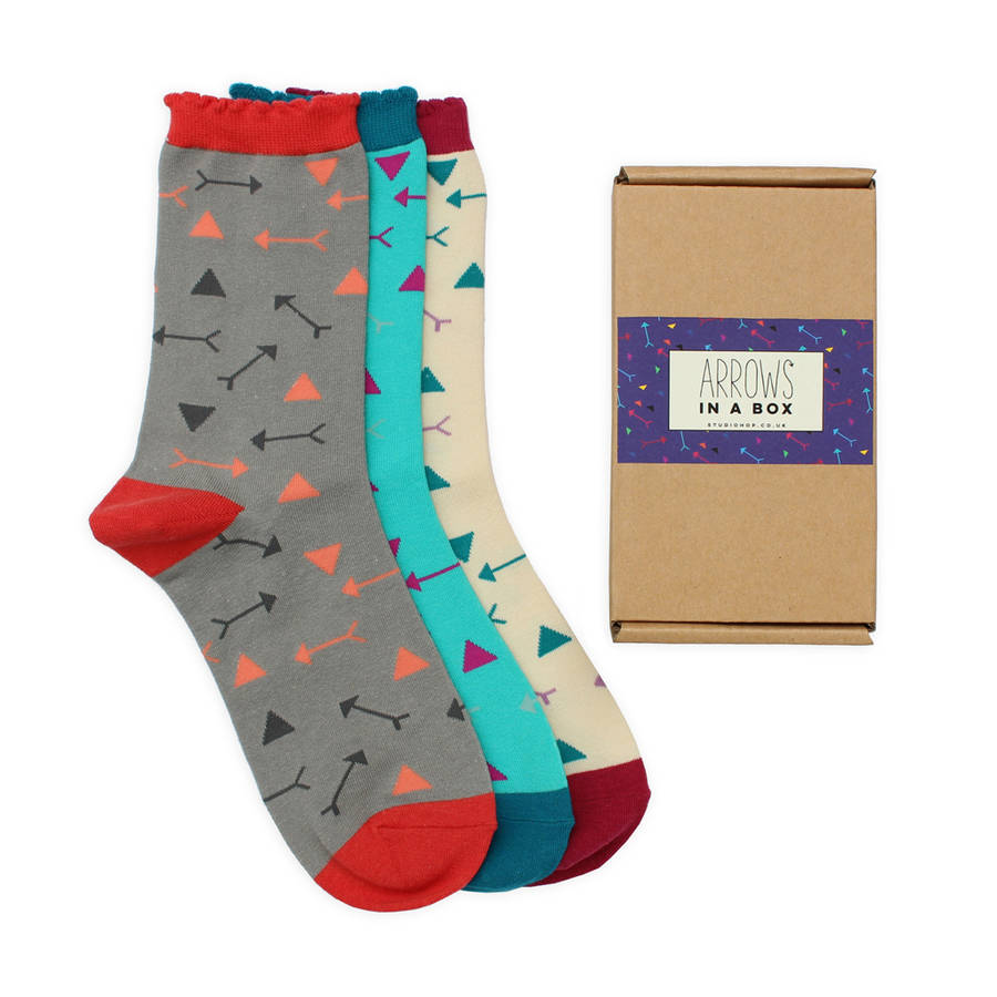 Set Of Three Arrow Socks In A Gift Box By Studio Hop